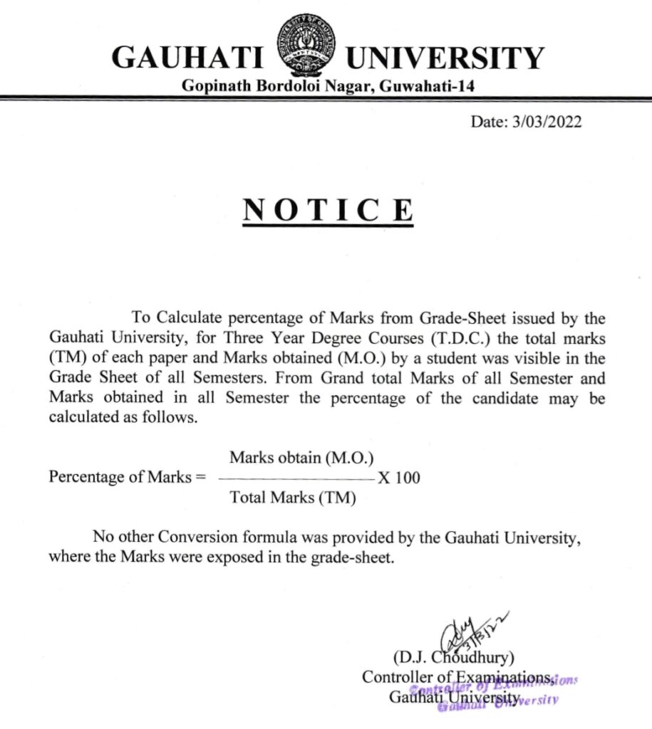 Gauhati University CGPA to Percentage Convertor